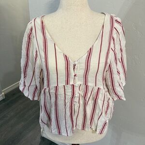 Trixxi Red and White Striped Peplum Blouse. Size XL. NWOT
